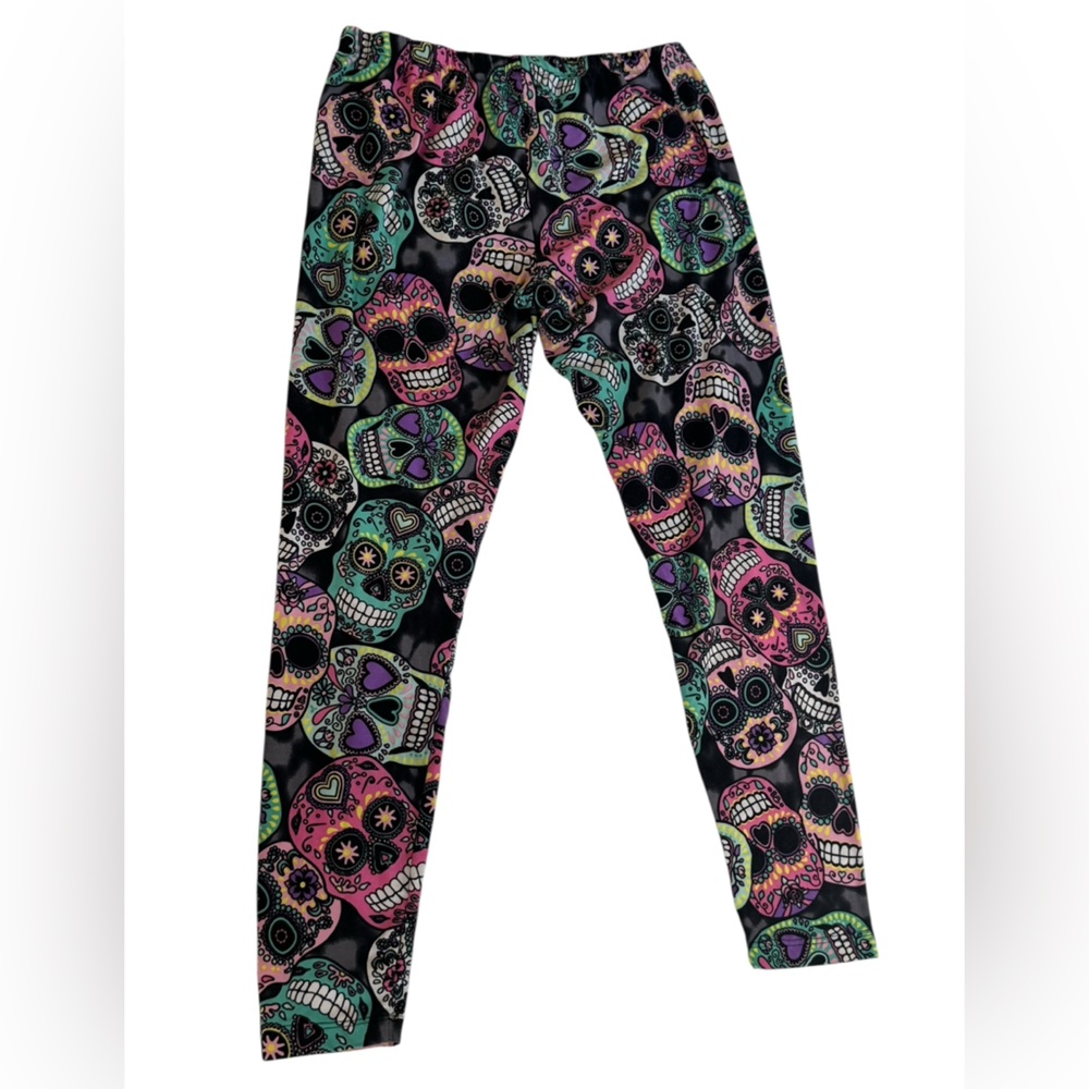 No Boundaries Multicolor Skull Print ladies stretch Leggings size Large